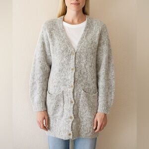 Samansa‎ Mos2 Boucle Gray Women's Sweater Cardigan Sz F or Small